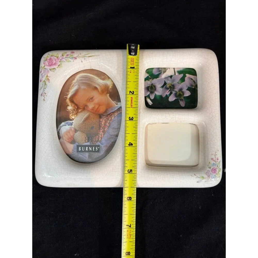 Vintage Burnes of Boston 3-Opening Ceramic Floral Picture Frame